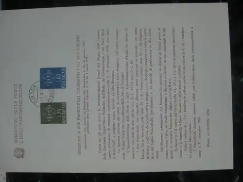 Italien CEPT 1959 Ankündigungskarton Amtl. Bollettinio des Postministeriums zur Michel-Nr. 1055-56