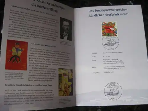 Amtl. Gedenkblatt der Post;Der ländliche Hausbriefkasten; Jahresgabe der Post