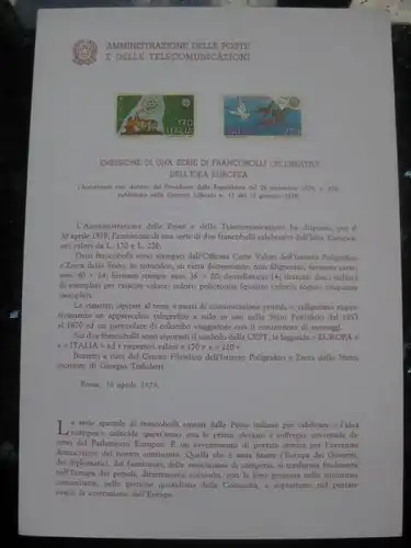 Italien CEPT 1979 Ankündigungskarton Amtl. Bollettinio des Postministeriums zur Michel-Nr. 1657-58