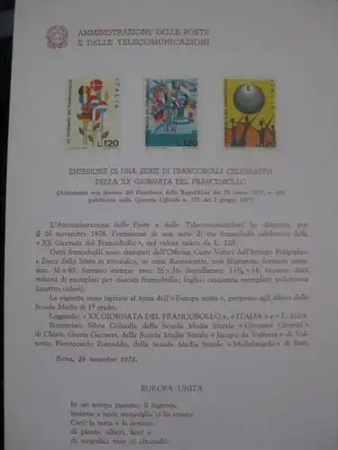 Italien Kinderzeichnungen 1978 Amtl. Ankündigungskarton Bollettino Michel-Nr. 1632-34