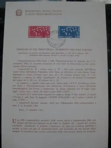 Italien CEPT 1962 Ankündigungskarton Amtl. Bollettinio des Postministeriums zur Michel-Nr. 1129-30