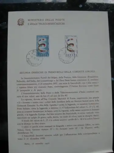 Italien CEPT 1957 Ankündigungskarton Amtl. Bollettinio des Postministeriums zur Michel-Nr. 992-23