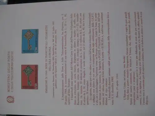 Italien CEPT 1968 Ankündigungskarton Amtl. Bollettinio des Postministeriums zur Michel-Nr. 1272-73