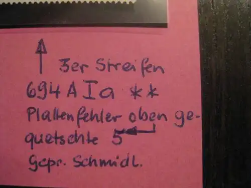 Rollenmarke Unfallverhütung 5 Pf. im 3-er Streifen mit Zählnummer **, gepr. sign. Schmidl