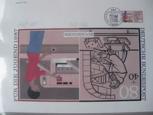Künstleredition ;Jugendmarken Buchbinder 1987; Handsigniert und numeriert 957/1000, Briefmarkengrafik