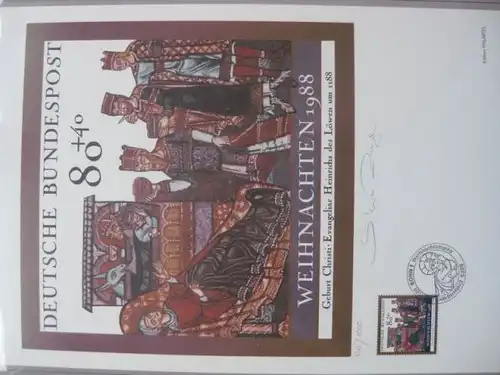 Künstleredition ;Weihnachten 1988; Handsigniert und numeriert 648/1000, Briefmarkengrafik