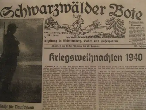 Schwarzwälder Bote Oberndorf 24. 12. 1940 24. Dezember 1940 Tageszeitung Geburtstagszeitung