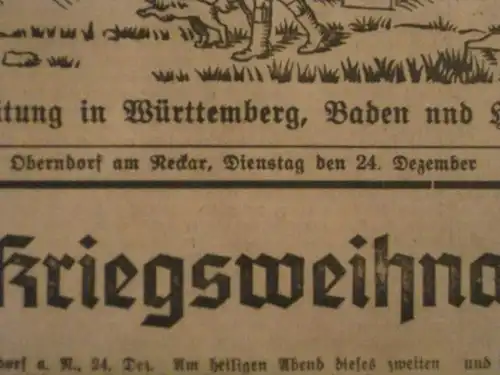 Schwarzwälder Bote Oberndorf 24. 12. 1940 24. Dezember 1940 Tageszeitung Geburtstagszeitung
