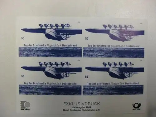 Jahresgabe 2004 des BDPh Exclusiv-Viererblock der Mi.-Nr. 2428 Flugboot DoX Flugzeug