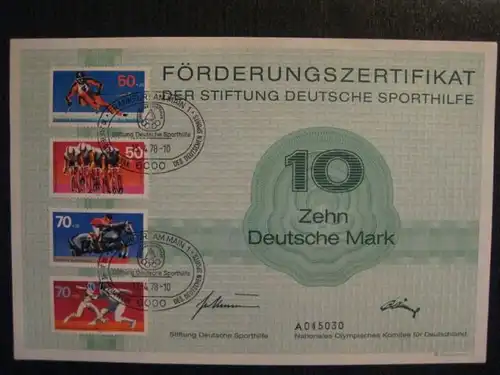 Sporthilfe Förderungszertifikat 1978; Zertifikat