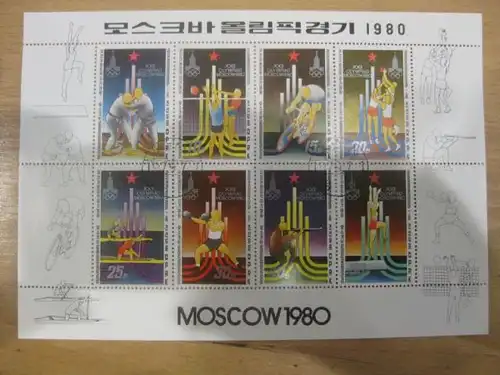 Kleinbogen Olympiade Moskau 1980 von Nordkorea 1979 gestempelt
