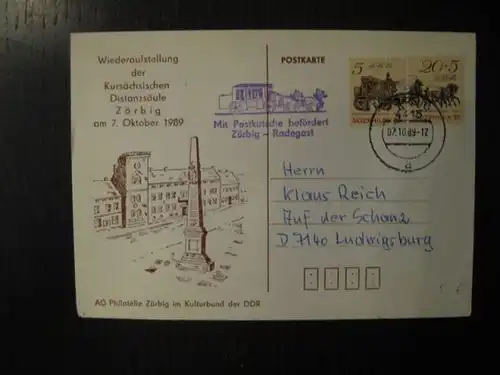 Postkutschenbeförderung Karte 07.10.89 Zörbig