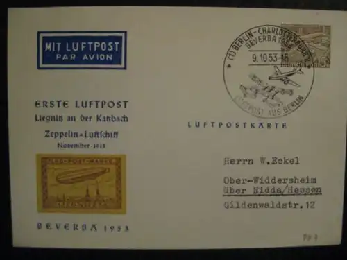 Berlin Privatganzsache Luftpostkarte PP7 &quot;BEVERBA 1953&quot; mit SST,