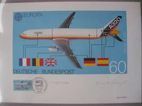 Künstleredition ;EUROPA-Marke AIRBUS A 320 von 1986; Handsigniert 520/1000