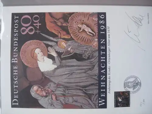 Künstleredition Briefmarkengrafik Weihnachten 1986; Handsigniert 551/1000
