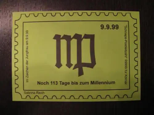 Schnapszahl-Beleg 9.9.99-9. PLZ 99999