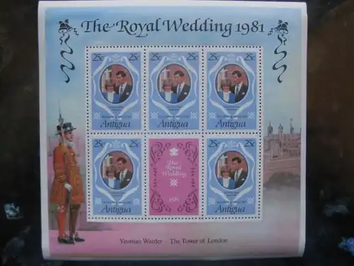 Royal Wedding 1981 3 Blöcke Antigua, **