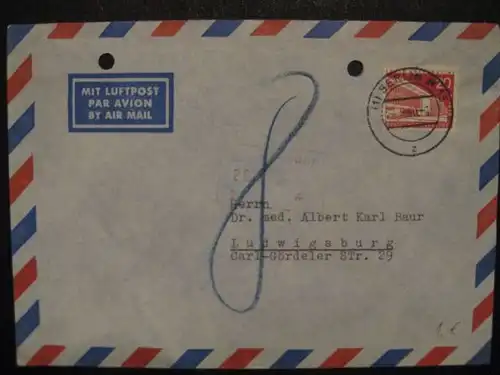 Berlin Mi.-Nr. 146 als EF auf Brief mit Notopfermarke, mit 8 Pf. Nachporto belegt