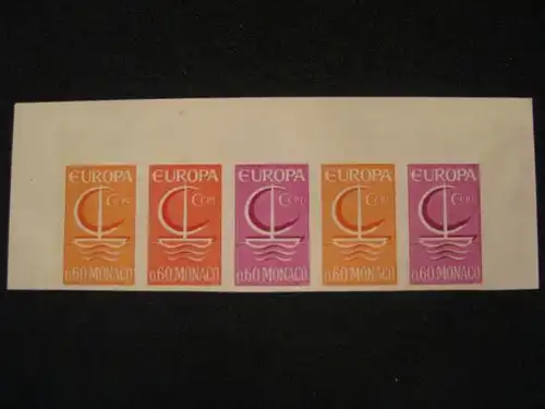 Farbprobe Monaco CEPT 1966, 5er-Streifen vom oberrand, Miichel-Nr. 836 xx