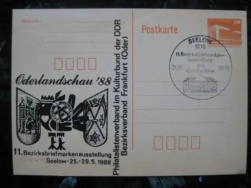 DDR Ganzsache 10 Pf. mit Zudruck &quot;Oderlandschau 1988&quot; DDR-1210 Seelow