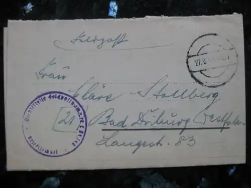 Feldpostbrief von Berlin (Stummer Stempel) nach Bad Driburg