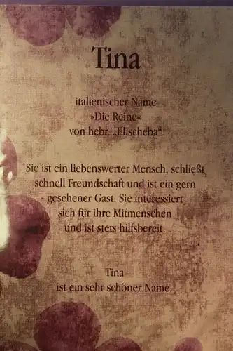 Tina, Namenskarte, Geburtstagskarte, Glückwunschkarte, Personalisierte Karte

, Namen Tina