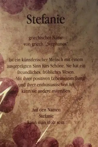 Stefanie, Namenskarte, Geburtstagskarte, Glückwunschkarte, Personalisierte Karte

, Namen Stefanie