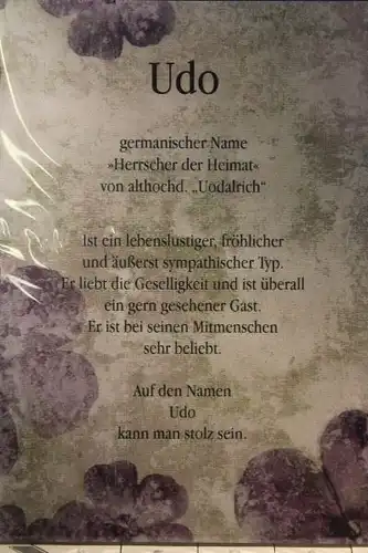 Udo, Namenskarte, Geburtstagskarte, Glückwunschkarte, Personalisierte Karte

, Namen Udo