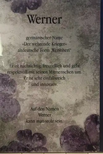 Werner, Namenskarte, Geburtstagskarte, Glückwunschkarte, Personalisierte Karte

, Namen Werner