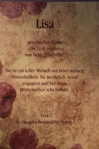 Lisa, Namenskarte, Geburtstagskarte, Glückwunschkarte, Personalisierte Karte

, Namen Lisa