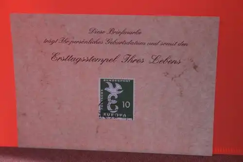 30.9.1958; Geburtstagskarte- Ersttagskarte - Diese Briefmarke trägt Ihr persönliches Geburtsdatum und somit den Ersttagsstempel Ihres Lebens