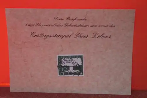 16.7.1958; Geburtstagskarte- Ersttagskarte - Diese Briefmarke trägt Ihr persönliches Geburtsdatum und somit den Ersttagsstempel Ihres Lebens