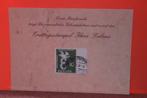 27.9.1958; Geburtstagskarte- Ersttagskarte - Diese Briefmarke trägt Ihr persönliches Geburtsdatum und somit den Ersttagsstempel Ihres Lebens