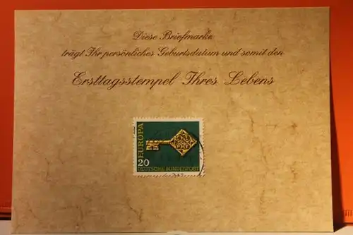 14.9.1969; Geburtstagskarte- Ersttagskarte - Diese Briefmarke trägt Ihr persönliches Geburtsdatum und somit den Ersttagsstempel Ihres Lebens