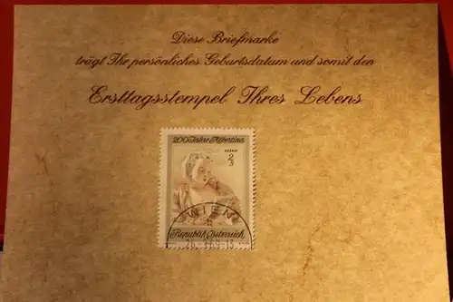 26.9.1969; Geburtstagskarte- Ersttagskarte - Diese Briefmarke trägt Ihr persönliches Geburtsdatum und somit den Ersttagsstempel Ihres Lebens