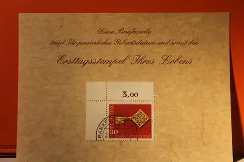 29.3.1968; Geburtstagskarte- Ersttagskarte - Diese Briefmarke trägt Ihr persönliches Geburtsdatum und somit den Ersttagsstempel Ihres Lebens