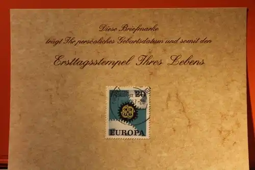 31.6.1967; Geburtstagskarte- Ersttagskarte - Diese Briefmarke trägt Ihr persönliches Geburtsdatum und somit den Ersttagsstempel Ihres Lebens