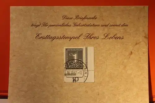 18.10.1967; Geburtstagskarte- Ersttagskarte - Diese Briefmarke trägt Ihr persönliches Geburtsdatum und somit den Ersttagsstempel Ihres Lebens