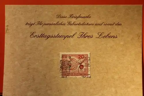 16.10.1965; Geburtstagskarte- Ersttagskarte - Diese Briefmarke trägt Ihr persönliches Geburtsdatum und somit den Ersttagsstempel Ihres Lebens