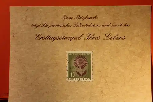 3.11.1964; Geburtstagskarte- Ersttagskarte - Diese Briefmarke trägt Ihr persönliches Geburtsdatum und somit den Ersttagsstempel Ihres Lebens