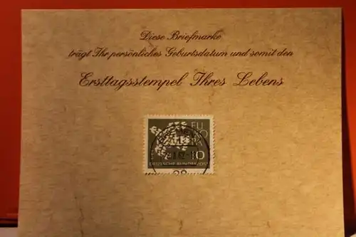 28.8.1962; Geburtstagskarte- Ersttagskarte - Diese Briefmarke trägt Ihr persönliches Geburtsdatum und somit den Ersttagsstempel Ihres Lebens