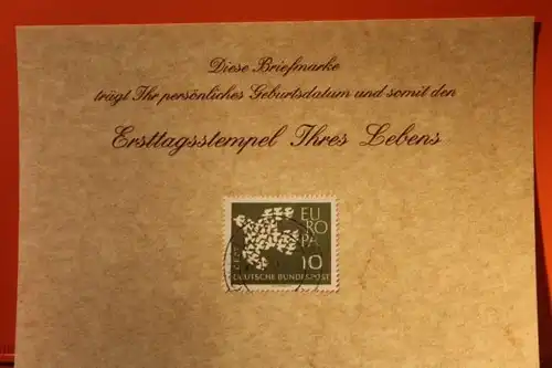 22.12.1962; Geburtstagskarte- Ersttagskarte - Diese Briefmarke trägt Ihr persönliches Geburtsdatum und somit den Ersttagsstempel Ihres Lebens