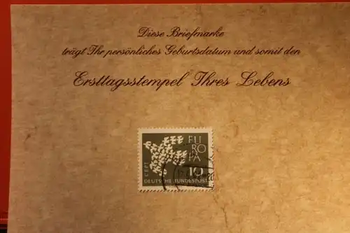 17.5.1962; Geburtstagskarte- Ersttagskarte - Diese Briefmarke trägt Ihr persönliches Geburtsdatum und somit den Ersttagsstempel Ihres Lebens