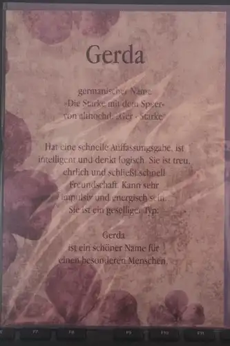 Gerda, Namenskarte, Geburtstagskarte, Glückwunschkarte, Personalisierte Karte

, Namen Gerda