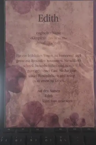 Edith, Namenskarte, Geburtstagskarte, Glückwunschkarte, Personalisierte Karte

, Namen Edith