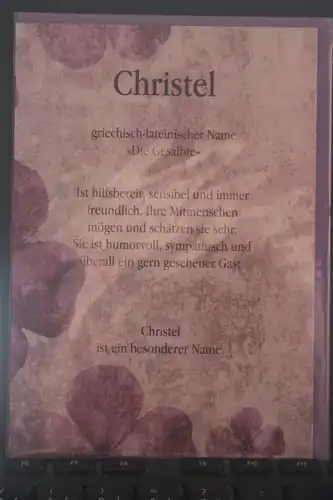 Christel, Namenskarte, Geburtstagskarte, Glückwunschkarte, Personalisierte Karte

, Namen Christel