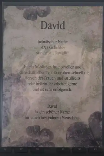 David, Namenskarte, Geburtstagskarte, Glückwunschkarte, Personalisierte Karte

, Namen David