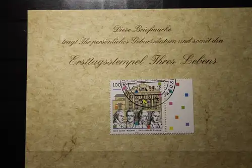 27.4.1999; Personalisierte Geburtstagskarte; Personalisierte Ersttagskarte; Personalisierte Geburtskarte