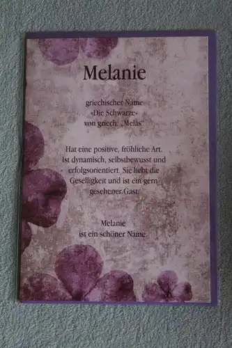 Melanie, Namenskarte Melanie, Geburtstagskarte Melanie, Glückwunschkarte Melanie, Personalisierte Karte

 Melanie