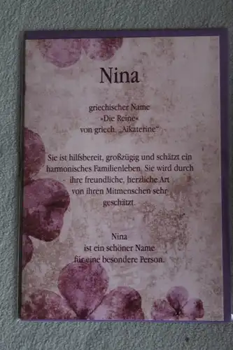 Nina, Namenskarte Nina, Geburtstagskarte Nina, Glückwunschkarte Nina, Personalisierte Karte

 Nina